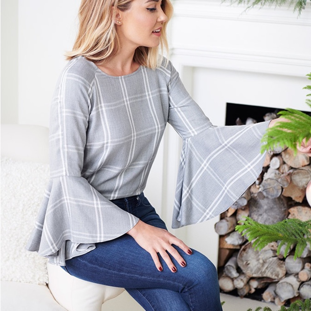 Lauren Conrad Gray Plaid Blouse